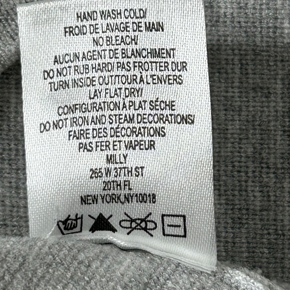 Milly Grey Knit Top Short Sleeve Embellished Black Blue Beads Size Large - Picture 9 of 11